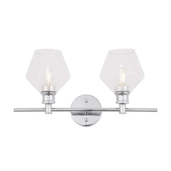 Unbranded Timeless Home Grant 19.1 in. W x 10.2 in. H 2-Light Chrome and Clear Glass Wall Sconce