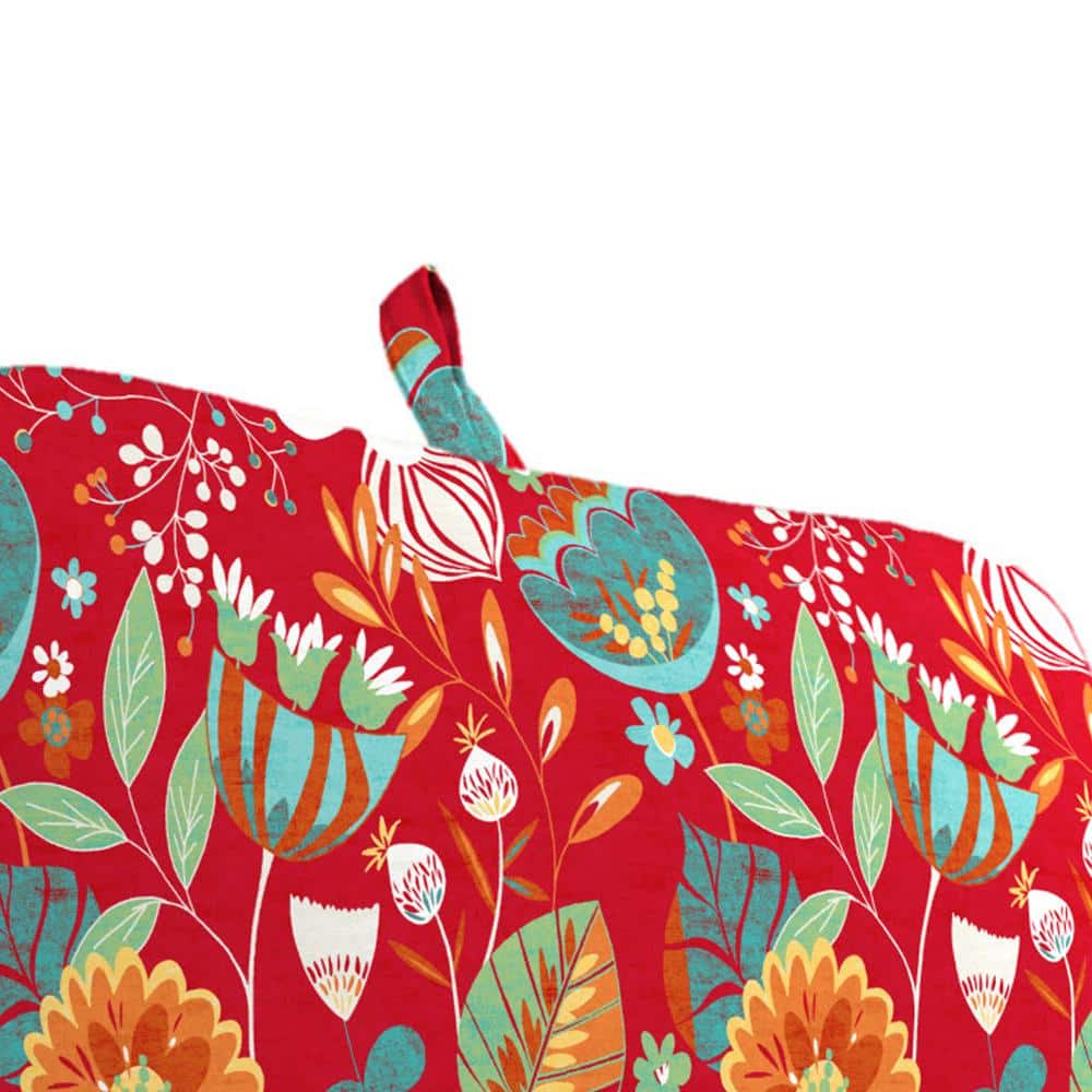 Avianna Saxony Red Floral Outdoor Chaise Lounge Cushion with Ties