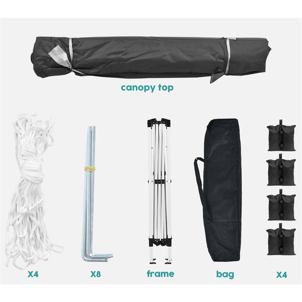10 ft x 10 ft Black Waterproof Folding Canopy Tent with Sidewalls and Carry Bag
