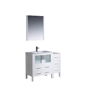 Torino 42 in. Vanity in White with Ceramic Vanity Top in White with White Basin and Mirror