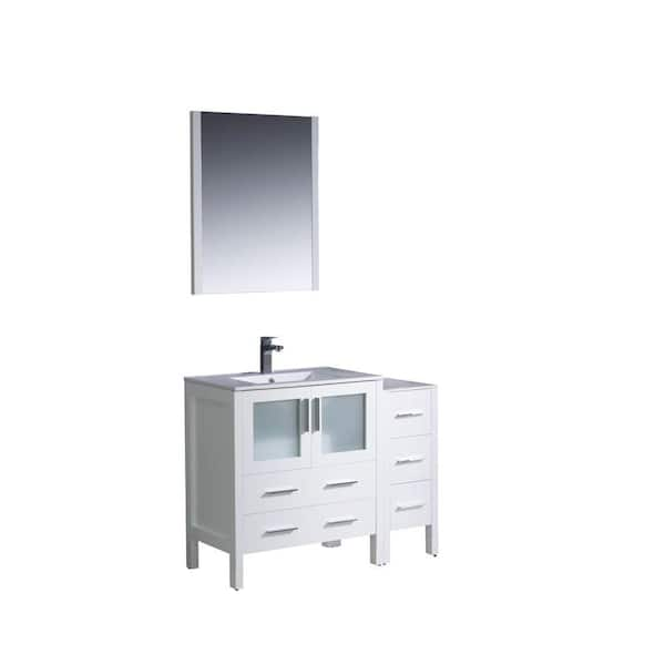 Fresca Torino 42 in. Vanity in White with Ceramic Vanity Top in White with White Basin and Mirror (Faucet Not Included)