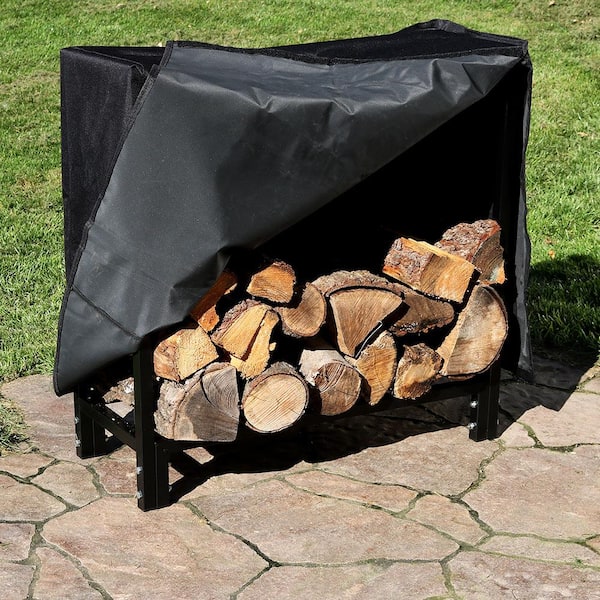Sunnydaze 30 in. Black Steel Firewood Log Rack and Cover