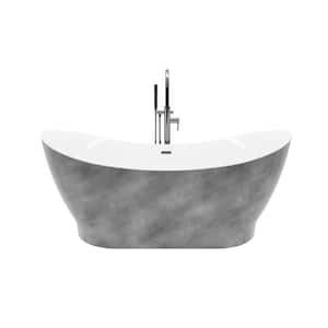 Ahri 66 in. Acrylic Free-Standing Flatbottom Non-Whirlpool Bathtub in Silver