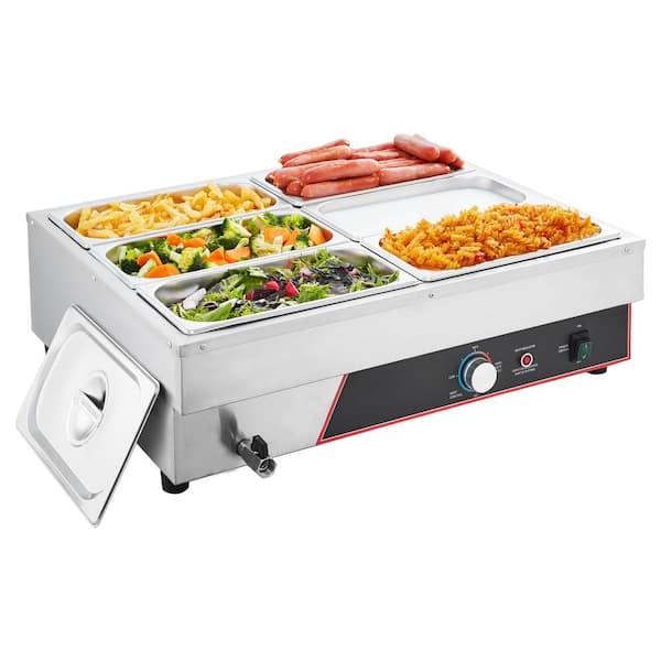 Commercial Food Warmer, 1500W Electric Stainless Steel Steam Food Warming with Lid, 6-Pan Fast Heating Buffet Bain Marie