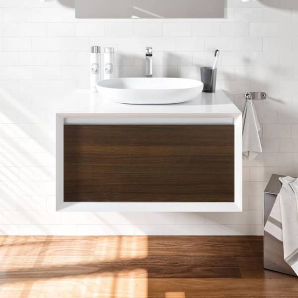 Eviva Santa Monica 30 in. Single Sink Floating Gray Oak Bath Vanity with White Acrylic Top (Assembled)