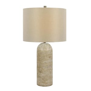 25 in. Faux Beige Stone Tower Table Lamp and Decorator Shade