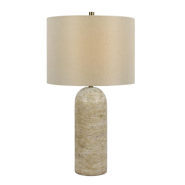 Fangio Lighting 25 in. Faux Beige Stone Tower Table Lamp and Decorator Shade