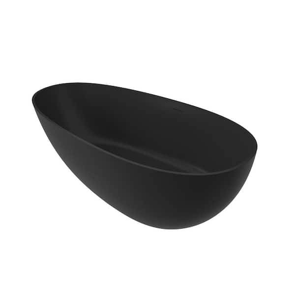Dimakai 59 in. x 31 in. Solid Surface Freestanding Soaking Bathtub in Matte Black with Drain and Abrasive Pads