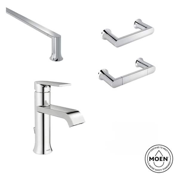 MOEN Genta 3-Piece Bath Hardware Set with Single Hole Single-Handle Bath Faucet and 18 in. Towel Bar in Polished Chrome