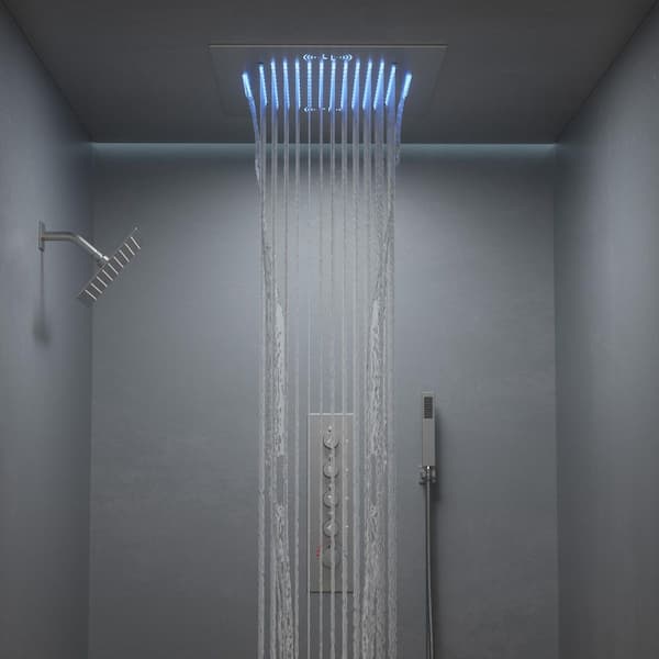 Aurora 20 in. Quintuple Handles 15-Spray Shower Faucet 2.5 GPM with LED Bluetooth Anti Scald Handheld in Brushed Nickel
