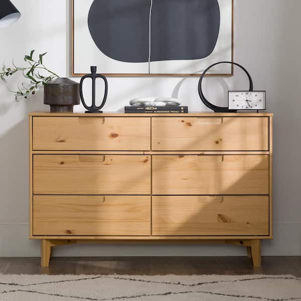 Walker Edison Furniture Company Sloane 6-Drawer Natural Pine Wood Mid-Century Modern Solid Wood Dresser