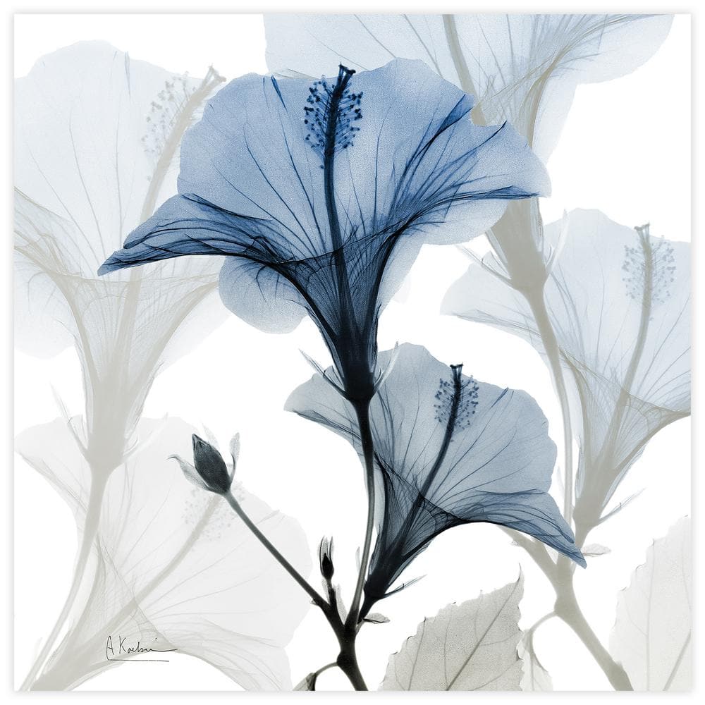 24" Blue X-Ray Floral Tempered Glass Wall Art