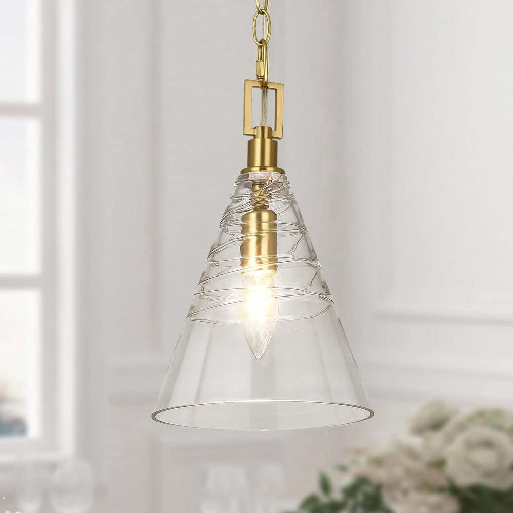 Jasslynn 60 Watt 1 Light Golden Pendant Light with Cone Clear Glass Shade for Kitchen Island Foyer Living Room price history on PriceWatchPro