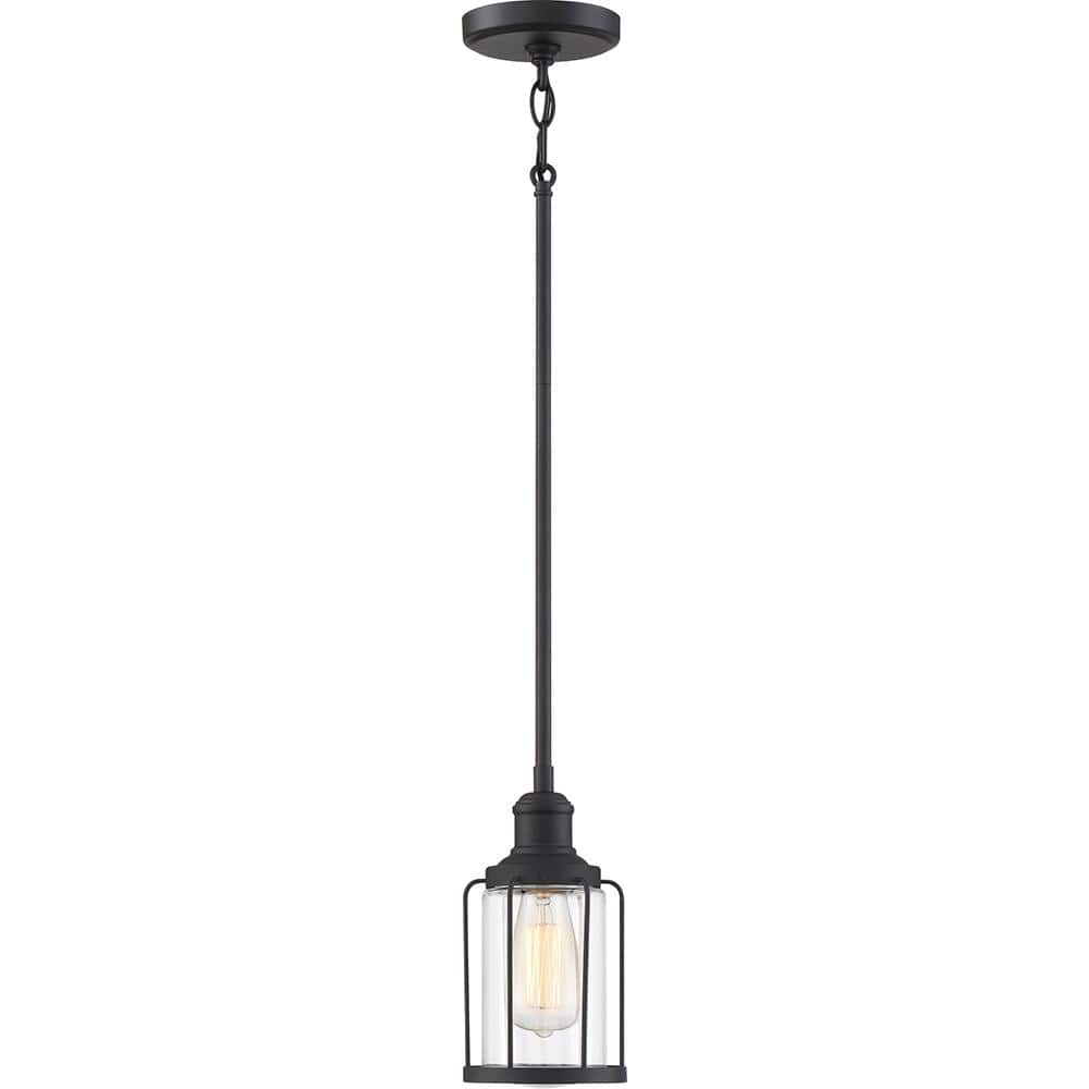 Ludlow Matte Black 5" Mini Industrial Pendant with Caged Glass