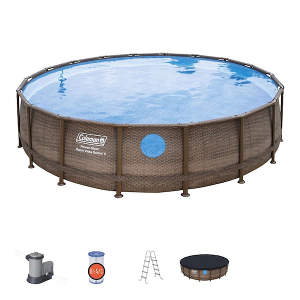Power Steel Swim Vista Series II 18 ft. Round 48 in. Deep Above Ground Pool Set