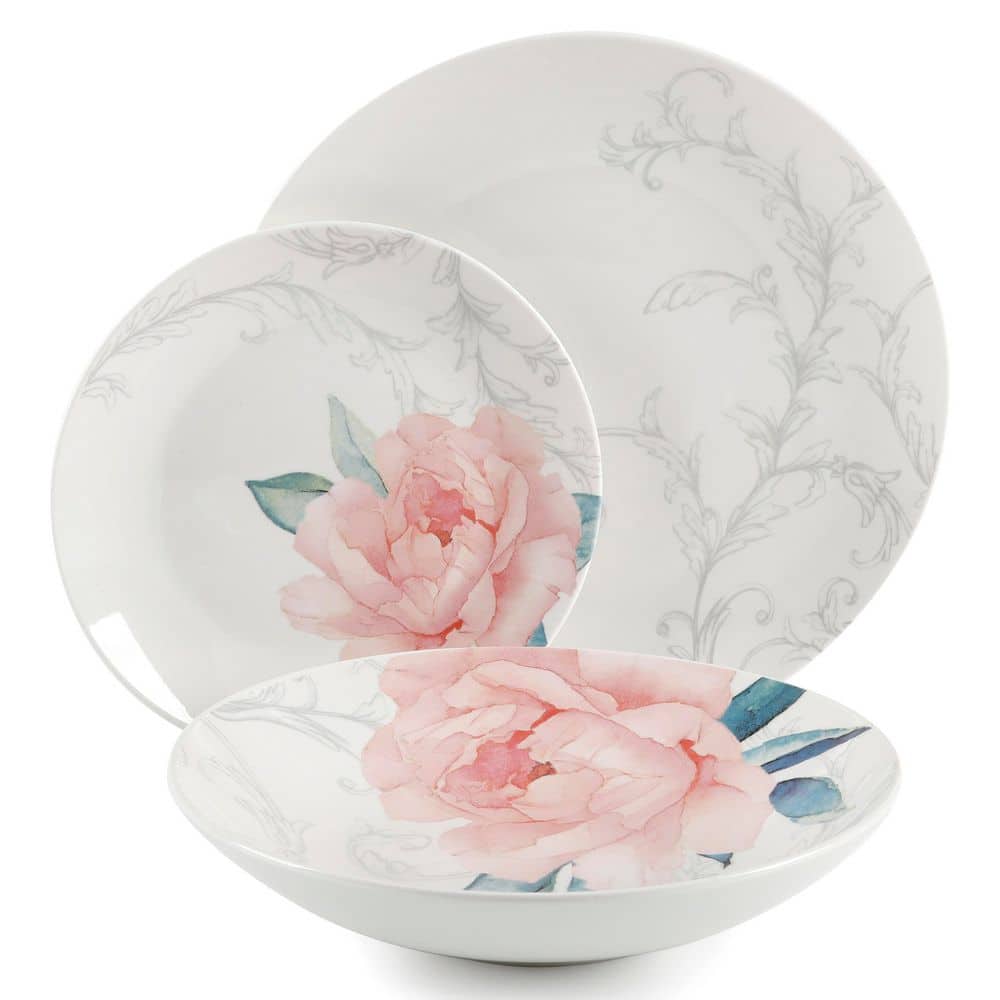 White Ceramic Floral 12-Piece Dinnerware Set