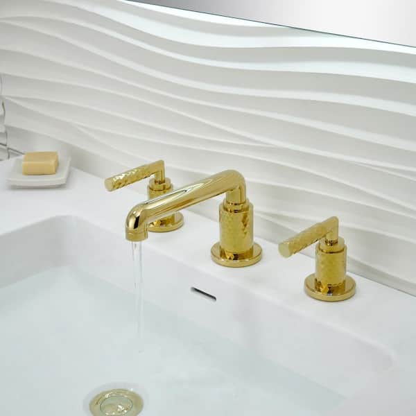 8 in. Widespread Double-Handle 3-Hole Brass Bathroom Faucet Vanity Taps in Gold