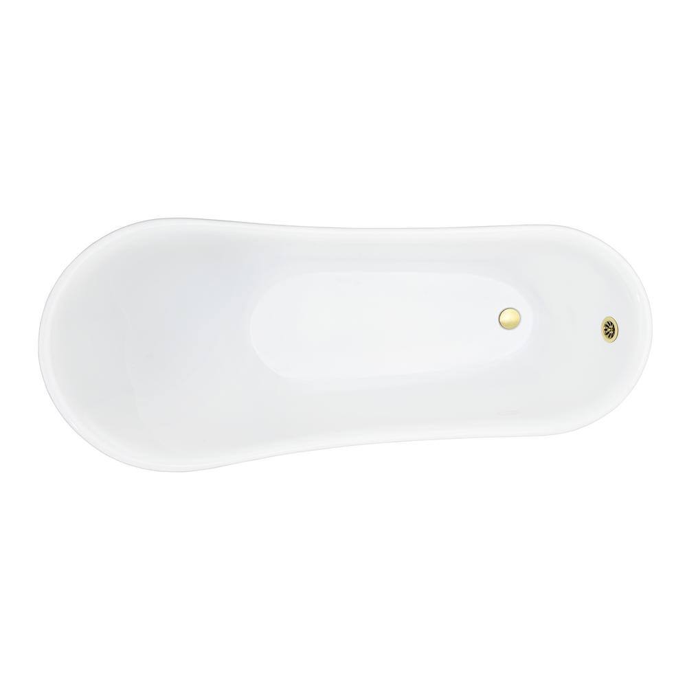 Fandi 64" White Acrylic Clawfoot Soaking Bathtub with Brass Feet