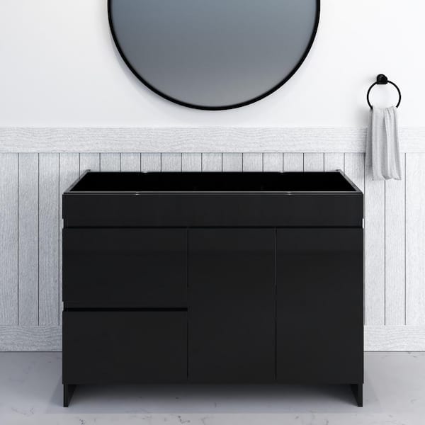 VOLPA USA AMERICAN CRAFTED VANITIES Mace 48 in. W x 20 in. D x 35 in. H Single-Sink Bath Vanity Cabinet without Top in Black and Left-Side Drawers