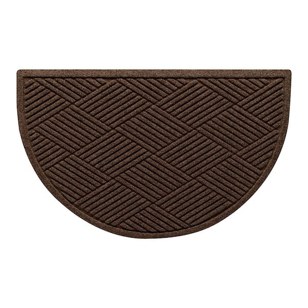 Unbranded Waterhog Diamonds Dark Brown 24 in. x 39 in. PET Polyester Half Round Non-Slip Indoor Outdoor Door Mat