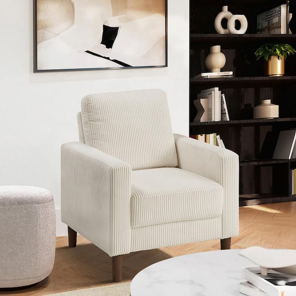 Mackay Beige Corduroy Fabric Upholstery Arm Chair