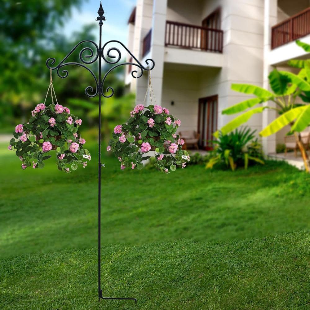 91-Inch Black Metal Floral Design Shepherd's Hook, 2 Pack