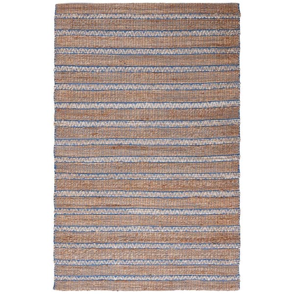 SAFAVIEH Natural Fiber Blue/Beige 8 ft. x 10 ft. Striped Woven Area Rug