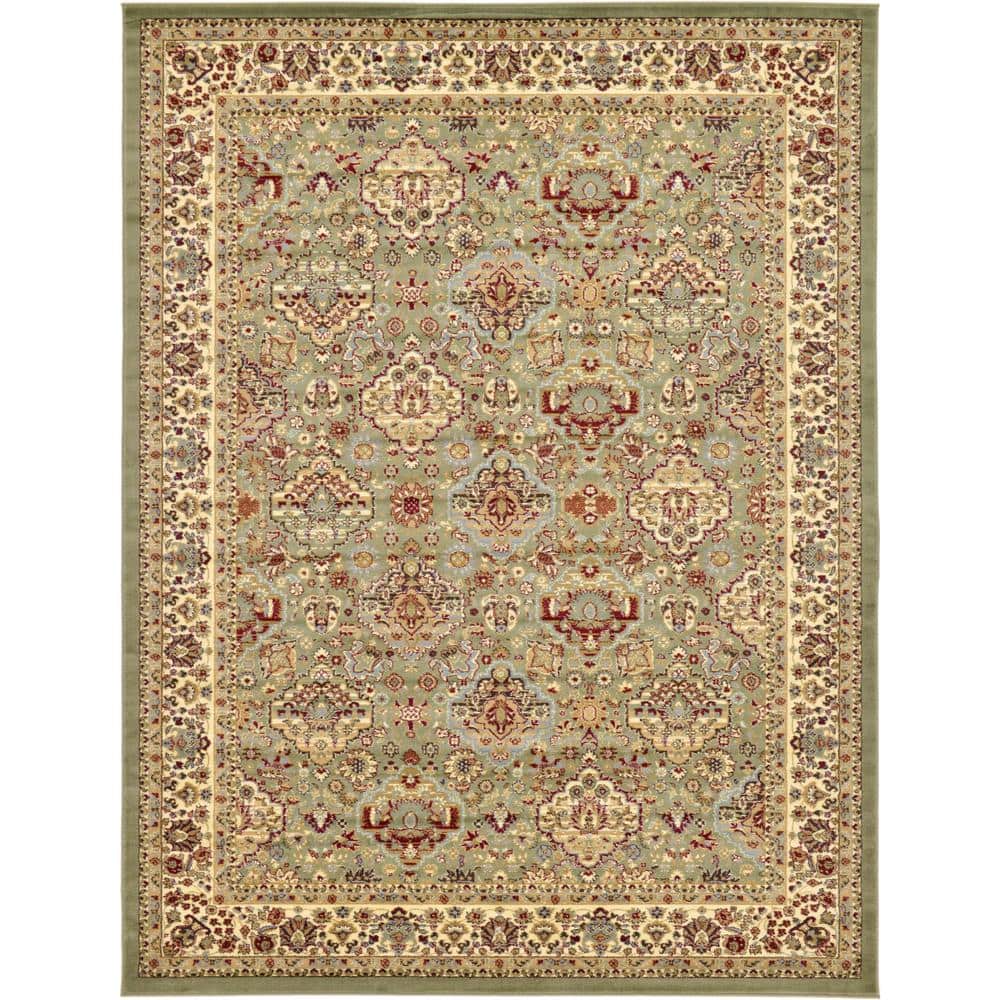Voyage Light Green and Cream Rectangular Synthetic Area Rug 9' x 12'