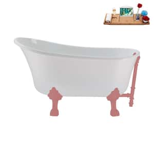 51 in. x 25.6 in. Acrylic Clawfoot Soaking Bathtub in Glossy White with Matte Pink Clawfeet and Matte Pink Drain