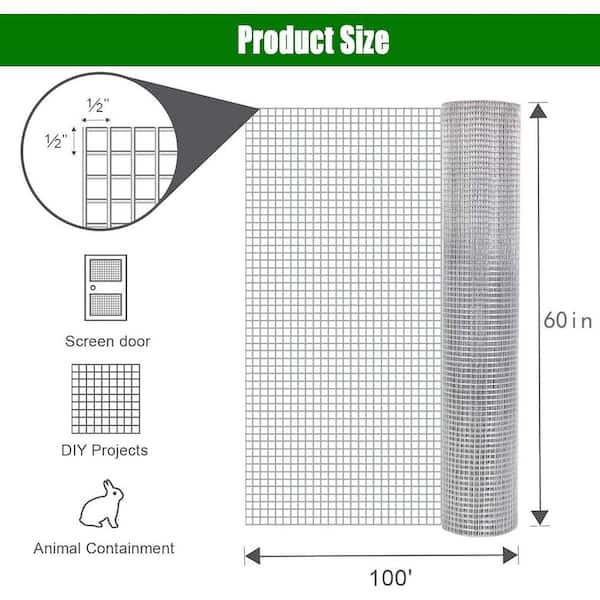 AUTMOON Hardware Cloth 1/2 in. 60 in. x 100 ft. 19-Gauge, Hot-Dip Galvanized Welded Chicken Coop Wire Garden Plant Fencing