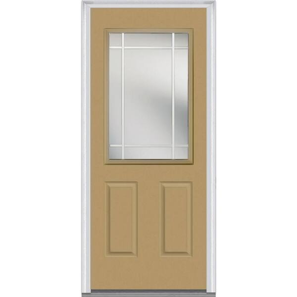 MMI Door 36 in. x 80 in. Internal Grilles Left-Hand Inswing 1/2-Lite Clear 2-Panel Painted Fiberglass Smooth Prehung Front Door