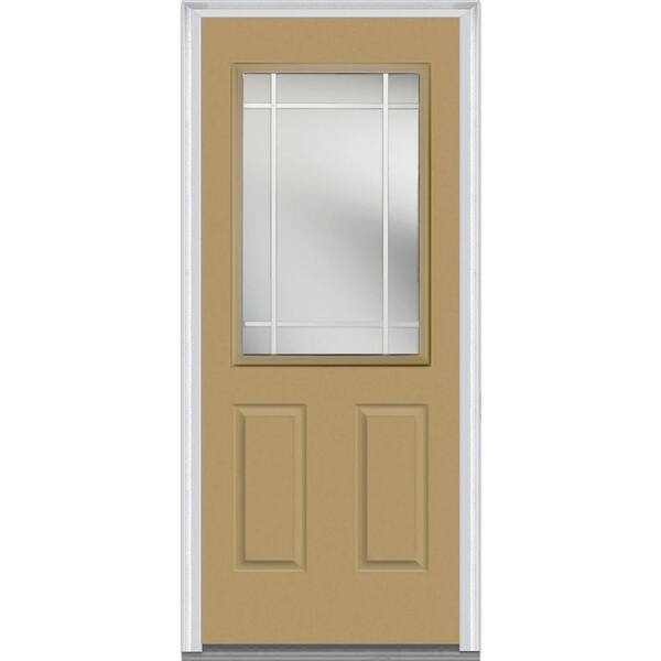 MMI Door 32 in. x 80 in. Prairie Internal Muntins Right-Hand Inswing 1/2-Lite Clear 2-Panel Painted Steel Prehung Front Door