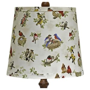 27 in. Brown Table Lamp with Ivory and Blue Birds Empire Shade