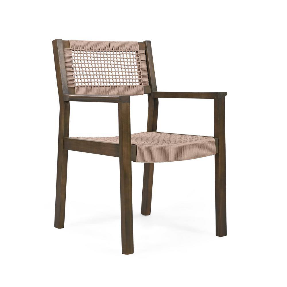 Outdoor Braided Dining Chair Set of 2 - Teak Finish Acacia