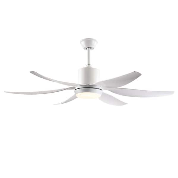 56 in. White Metal Housing and ABS Blades Downrod Mount Ceiling Fan with Lights and Remote Control, 6 Speed, DC Motor
