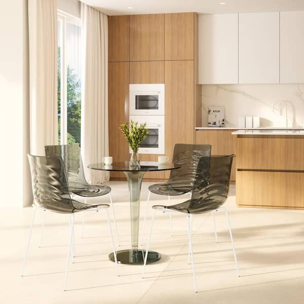 Leisuremod Astor Kitchen and Dining Stackable Chair in Stainless Steel White Base (Set of 4) Transparent Black
