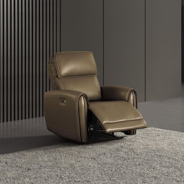 Oremus 35 in. Faux Leather Power Recliner in Light Brown with USB Chargers