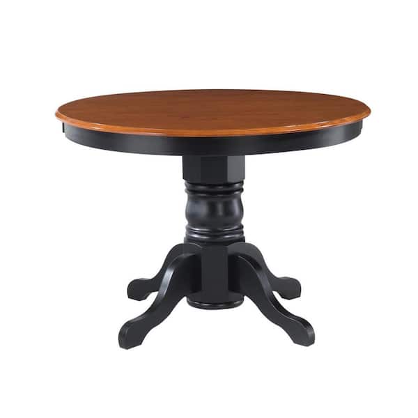 HOMESTYLES 42 in. Round Black and Cottage Oak Dining Table