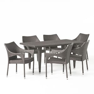 Cliff Gray 7-Piece Faux Rattan Outdoor Dining Set