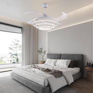 42 in. Retractable Blades Integrated LED Indoor White 6-Speed Reversible Motor Ceiling Fan with Remote