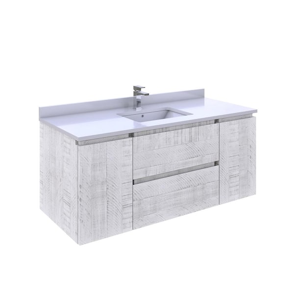 Fresca Formosa 48 in. Single Sink Wall Mount Rustic White Bath Vanity with White Quartz Top and Undermount Ceramic Sink