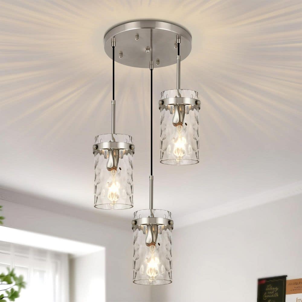 Jasslynn 3-Light Brushed Nickel Modern Pendant Light with Water Rippled Glass Shades for Bedroom and Living Room price history on PriceWatchPro
