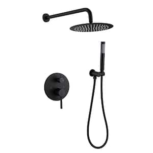 2-Spray Patterns 10 in. Wall Mounted Dual Shower Heads with Hand Shower in Matte Black (Valve Included)