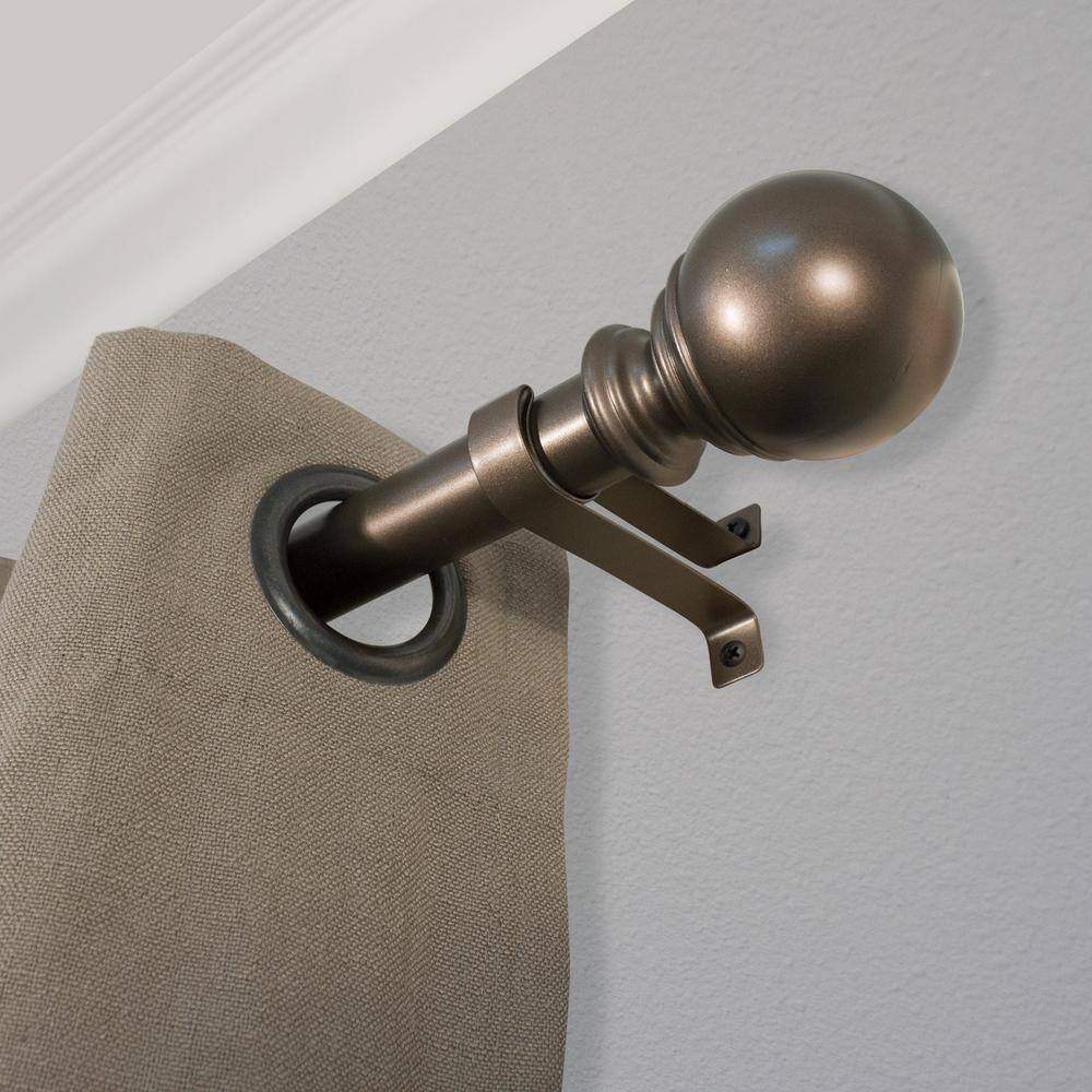 Bronze Adjustable Single Curtain Rod with Ball Finials 18-36"