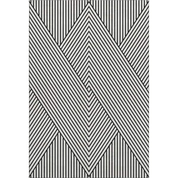 Mayfield Premium Machine Washable Abstract AMF937 White 3 ft. x 5 ft. Area Rug