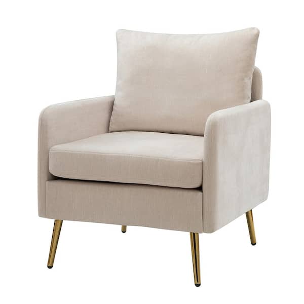 JAYDEN CREATION Magnesia Ivory Armchair with Adjustable Metal Legs and Removable Cushion