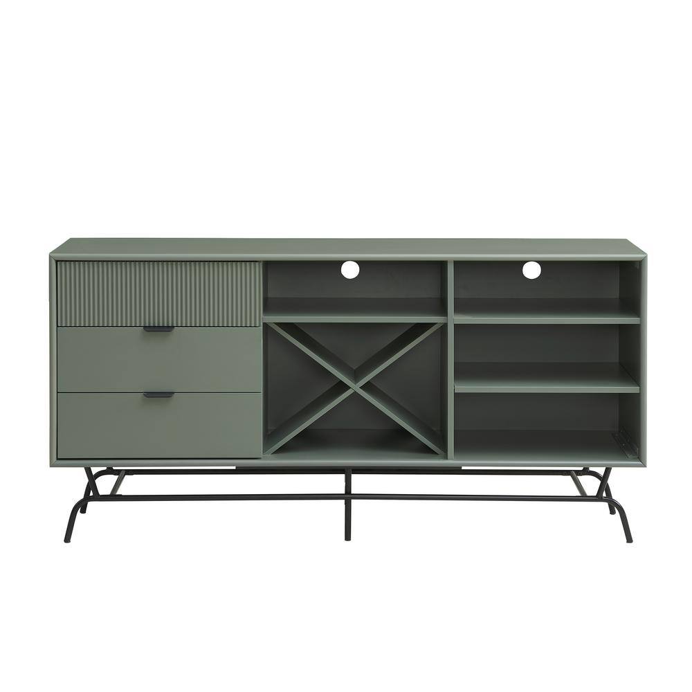 Yaztra Sage Green and Black Composite Wood TV Stand with Cabinet