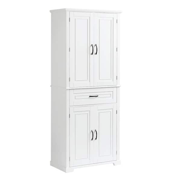 Tatahance 29.9 in. W x 15.7 in. D x 72.2 in. H White Freestanding Linen Cabinet with Storage Rack and Adjustable Shelve