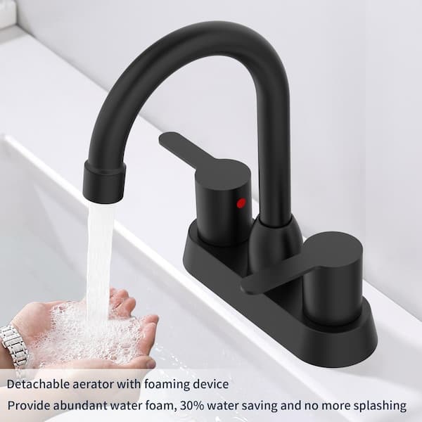 Staykiwi 4 in. Centerset Double Handle Mid Arc Bathroom Faucet in Matte Black