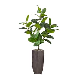 Real touch 68.25 in. fake Rubber tree in a fiberstone planter